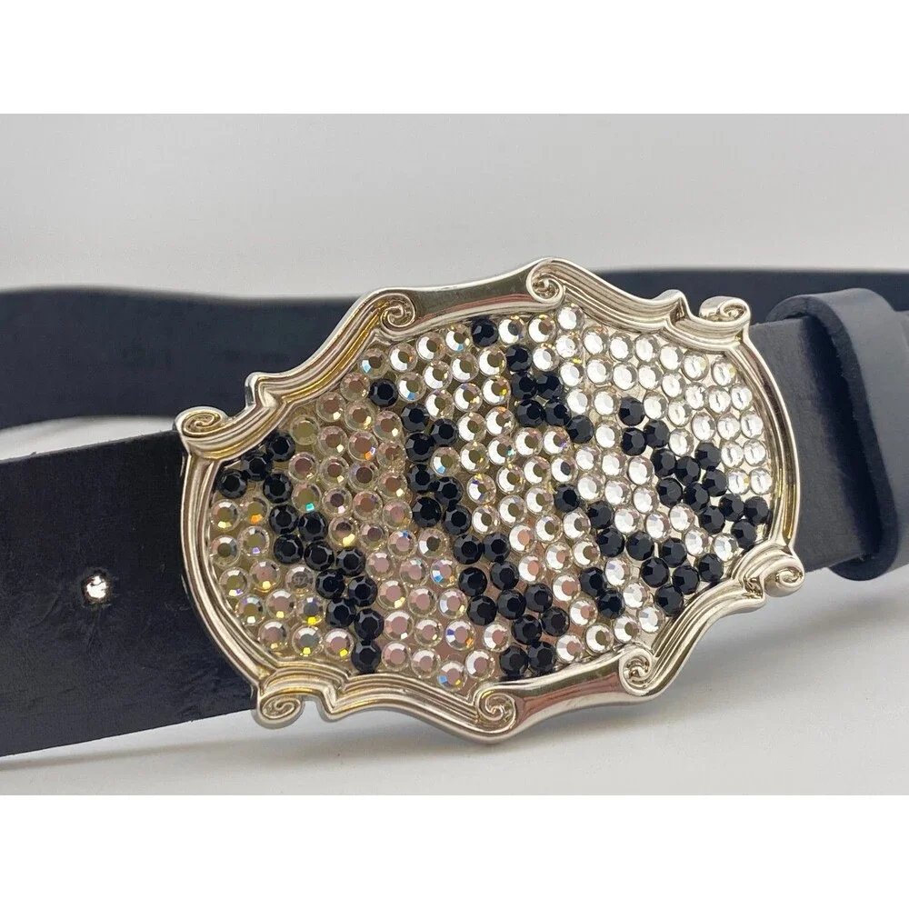 Vtg LEATHEROCK Western Belt Sz 30 Rhinestone Buckle Spain Cowgirl Leather USA
